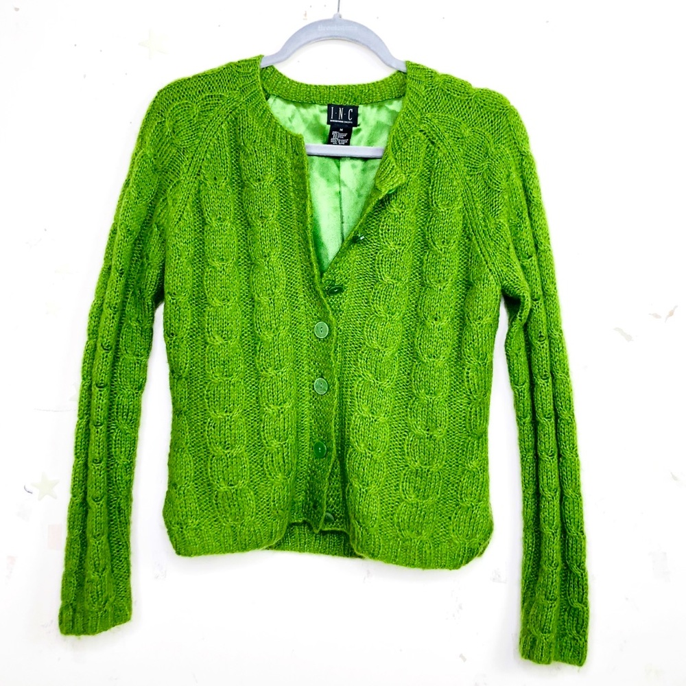 INC International Concepts Lime Green Cable Knit Cardigan